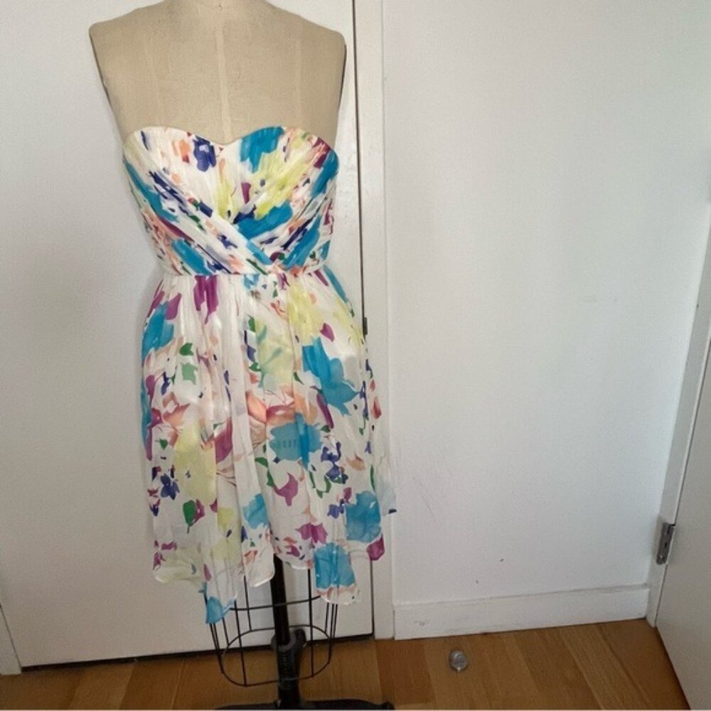 YUMI KIM Silk Floral Strapless Sweetheart Dress Size XS